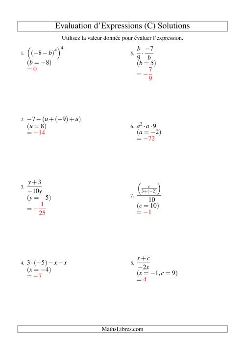 Résolution d'Expressions Algébriques à Trois Étapes avec Deux Variables (C) page 2