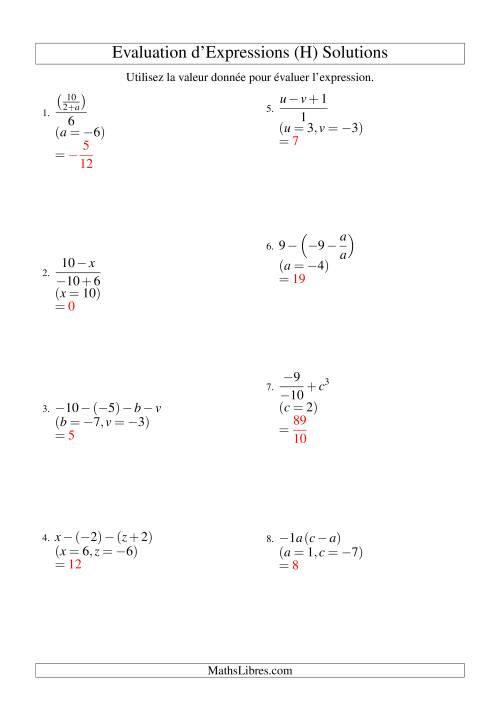 Résolution d'Expressions Algébriques à Trois Étapes avec Deux Variables (H) page 2