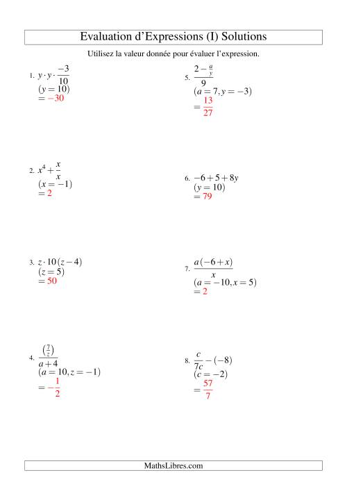 Résolution d'Expressions Algébriques à Trois Étapes avec Deux Variables (I) page 2
