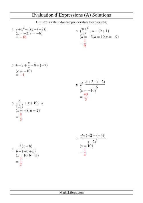 Résolution d'Expressions Algébriques à Cinq Étapes avec Trois Variables (A) page 2
