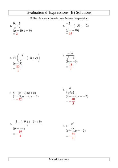 Résolution d'Expressions Algébriques à Quatre Étapes avec Trois Variables (B) page 2