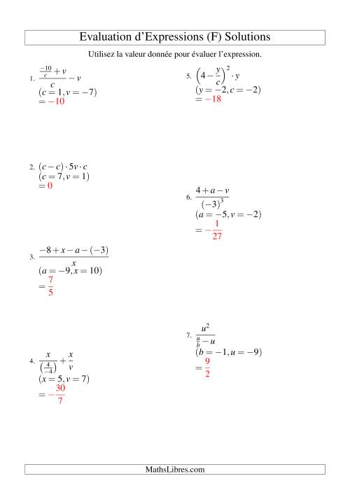 Résolution d'Expressions Algébriques à Quatre Étapes avec Trois Variables (F) page 2