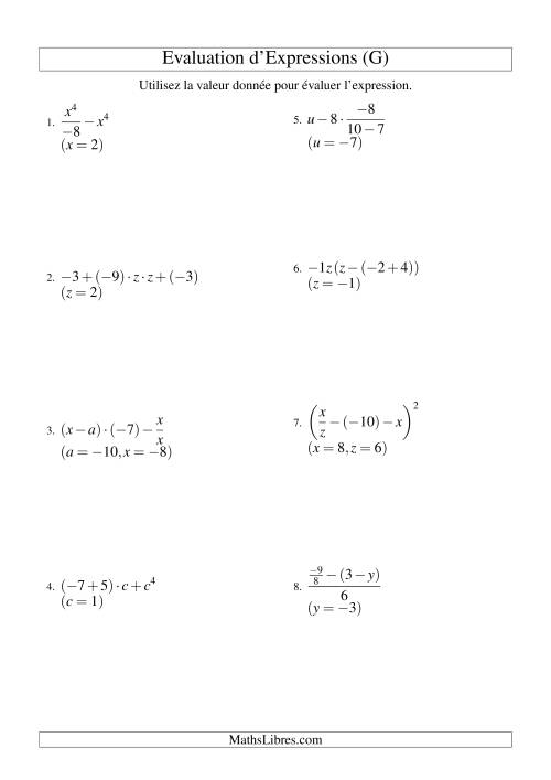 Résolution d'Expressions Algébriques à Quatre Étapes avec Trois Variables (G) page 2