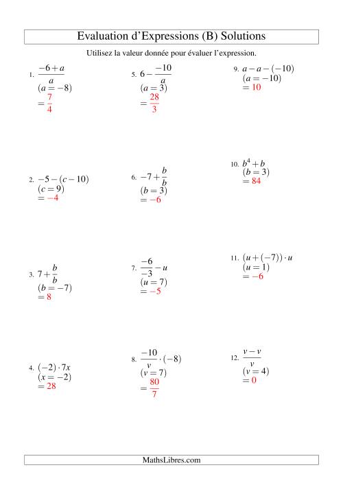 Résolution d'Expressions Algébriques à Deux Étapes avec Une Variable (B) page 2