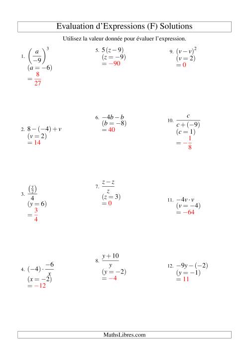 Résolution d'Expressions Algébriques à Deux Étapes avec Une Variable (F) page 2