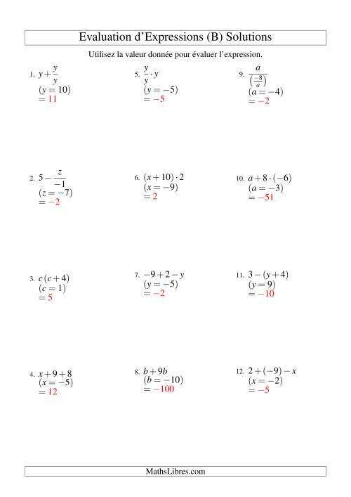 Résolution d'Expressions Algébriques à Deux Étapes avec Une Variable (Sans Exposants) (B) page 2