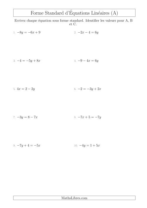 Réécrire des Équations Linéaires Sous Forme Standard (A)