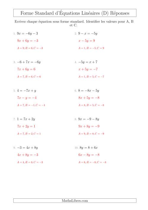 Réécrire des Équations Linéaires Sous Forme Standard (D) page 2