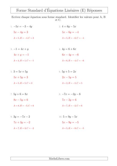 Réécrire des Équations Linéaires Sous Forme Standard (E) page 2