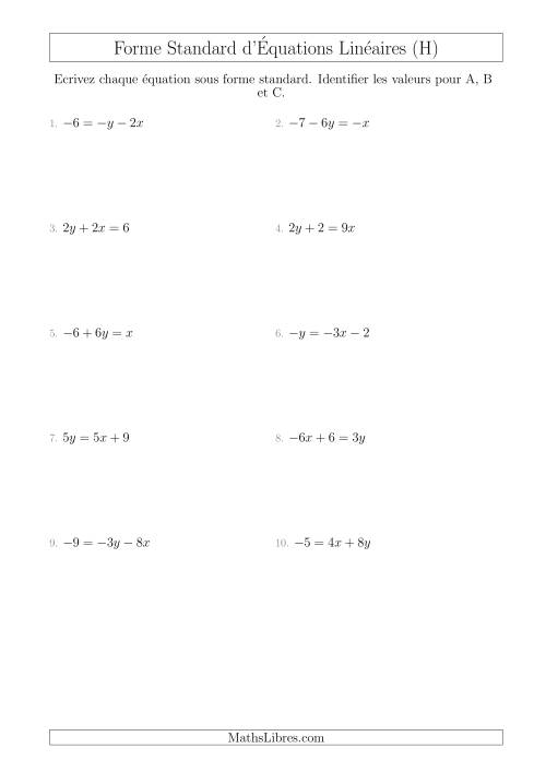 Réécrire des Équations Linéaires Sous Forme Standard (H)