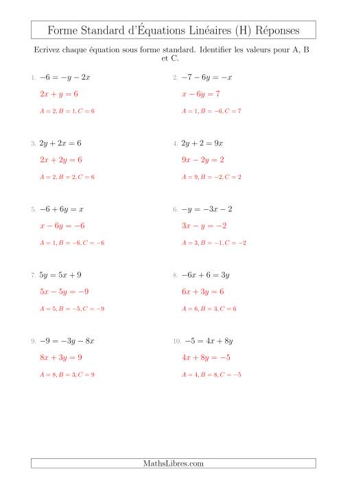 Réécrire des Équations Linéaires Sous Forme Standard (H) page 2