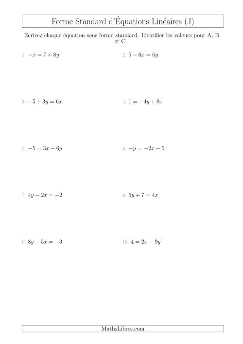 Réécrire des Équations Linéaires Sous Forme Standard (J)