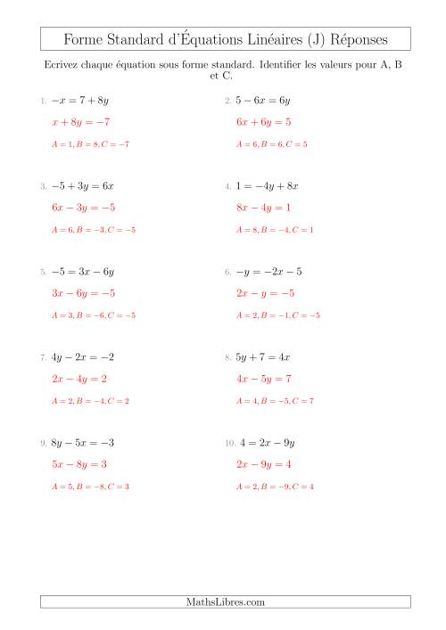 Réécrire des Équations Linéaires Sous Forme Standard (J) page 2