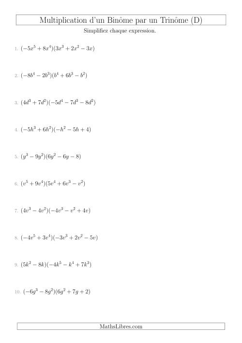 Multiplication d’un Binôme par un Trinôme (D)