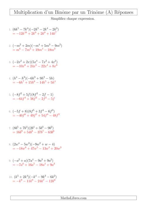 Multiplication d’un Binôme par un Trinôme (Tout) page 2