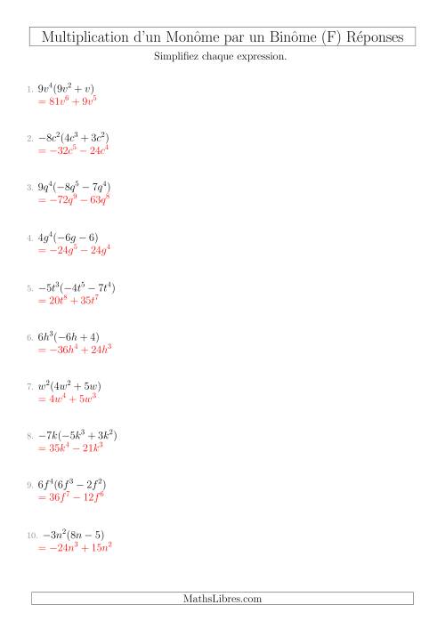 Multiplication d’un Monôme par un Binôme (F) page 2