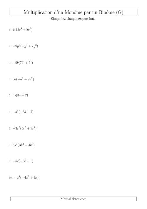 Multiplication d’un Monôme par un Binôme (G)
