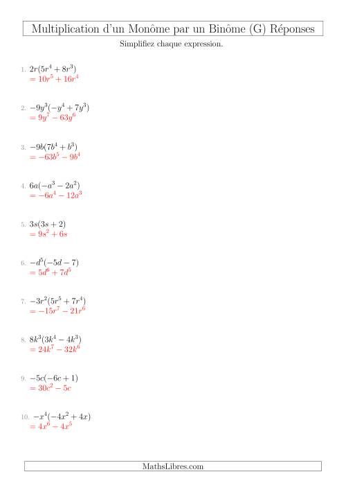 Multiplication d’un Monôme par un Binôme (G) page 2