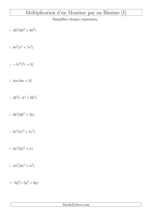 Multiplication d’un Monôme par un Binôme (I)