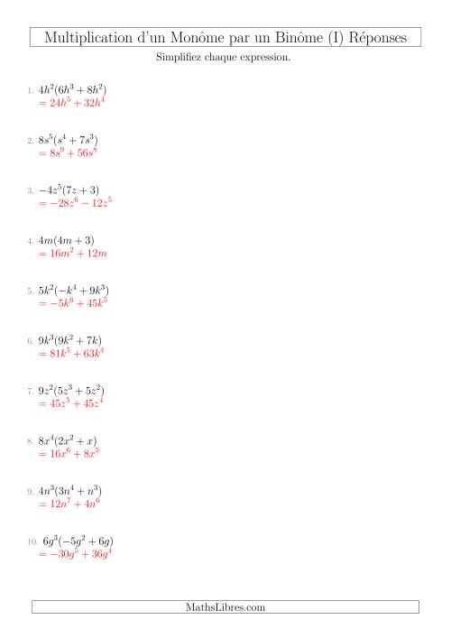Multiplication d’un Monôme par un Binôme (I) page 2