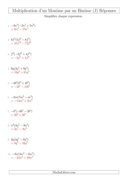Multiplication d’un Monôme par un Binôme (J) page 2