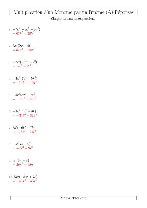Multiplication d’un Monôme par un Binôme (Tout) page 2