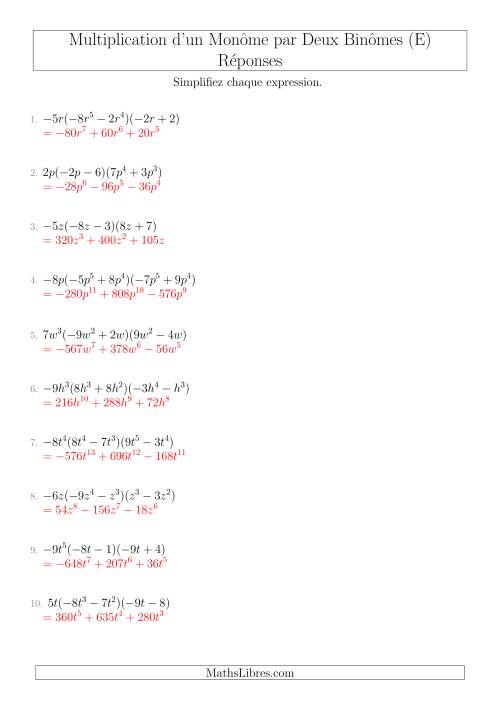 Multiplication d’un Monôme par Deux Binômes (E) page 2
