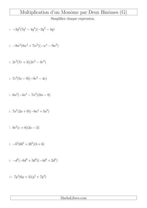 Multiplication d’un Monôme par Deux Binômes (G)