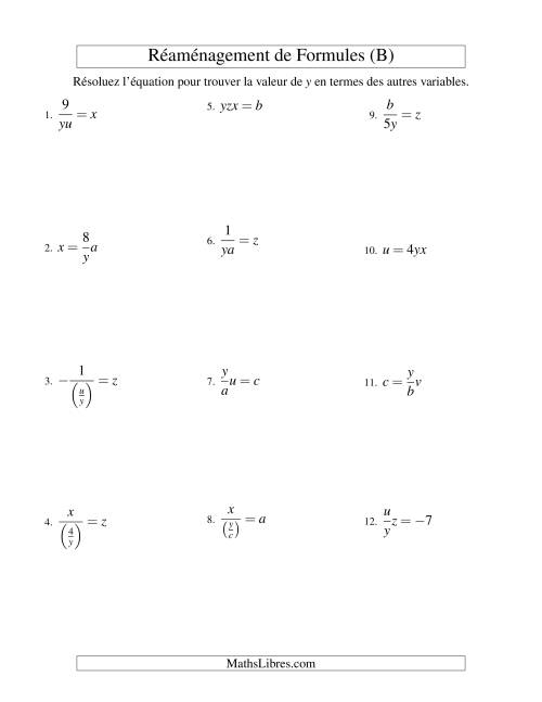 Réaménagement de Formules -- Deux Étapes -- Multiplication et Division (B)