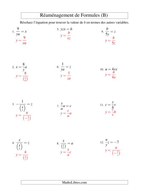 Réaménagement de Formules -- Deux Étapes -- Multiplication et Division (B) page 2