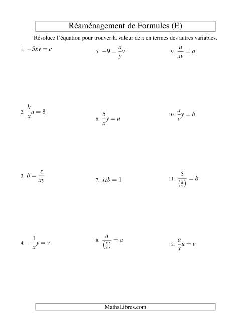 Réaménagement de Formules -- Deux Étapes -- Multiplication et Division (E)
