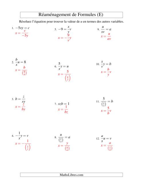 Réaménagement de Formules -- Deux Étapes -- Multiplication et Division (E) page 2