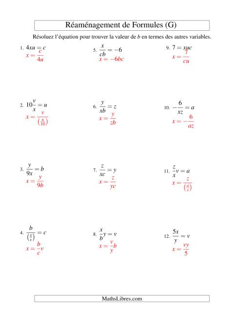 Réaménagement de Formules -- Deux Étapes -- Multiplication et Division (G) page 2