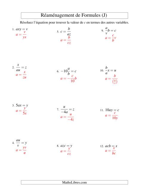 Réaménagement de Formules -- Deux Étapes -- Multiplication et Division (J) page 2