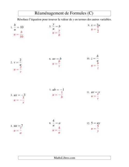 Réaménagement de Formules -- Une Étape -- Multiplication et Division (C) page 2