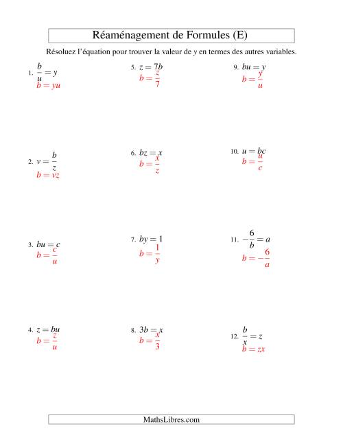 Réaménagement de Formules -- Une Étape -- Multiplication et Division (E) page 2