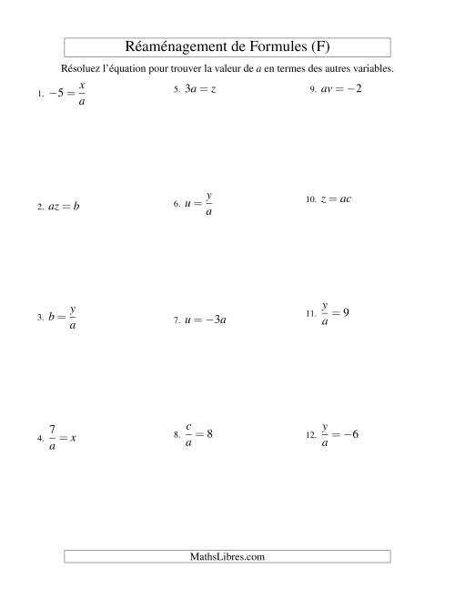 Réaménagement de Formules -- Une Étape -- Multiplication et Division (F)
