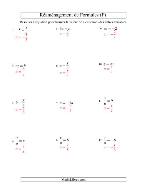 Réaménagement de Formules -- Une Étape -- Multiplication et Division (F) page 2