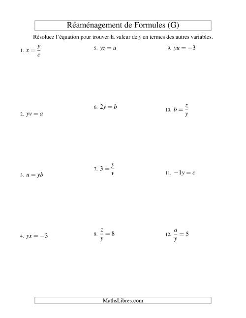 Réaménagement de Formules -- Une Étape -- Multiplication et Division (G)
