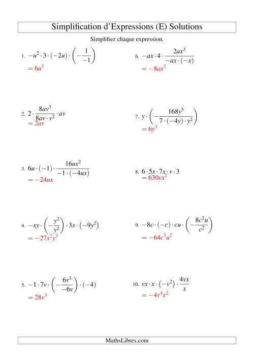 Simplification d'Expressions Algébriques avec Cinq Termes et Deux Variables (Multiplication et Division) (E) page 2