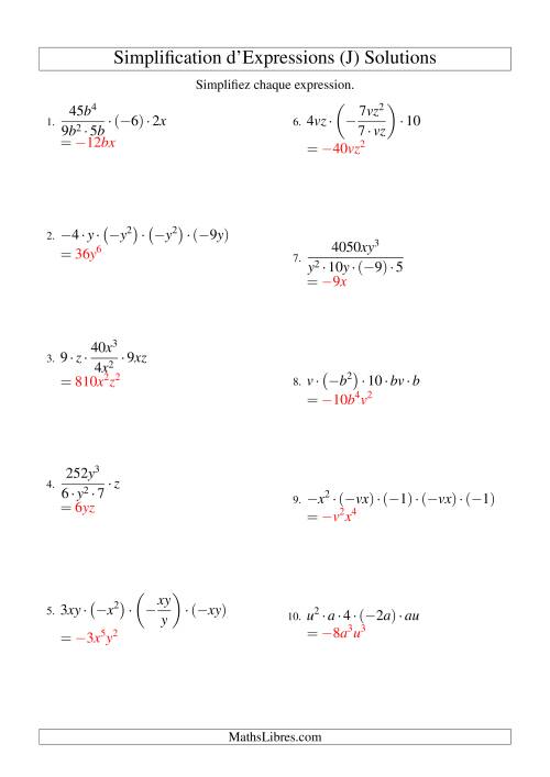 Simplification d'Expressions Algébriques avec Cinq Termes et Deux Variables (Multiplication et Division) (J) page 2