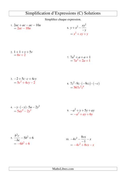 Simplification d'Expressions Algébriques avec Quatre Termes et Deux Variables (Toutes Opérations) (C) page 2