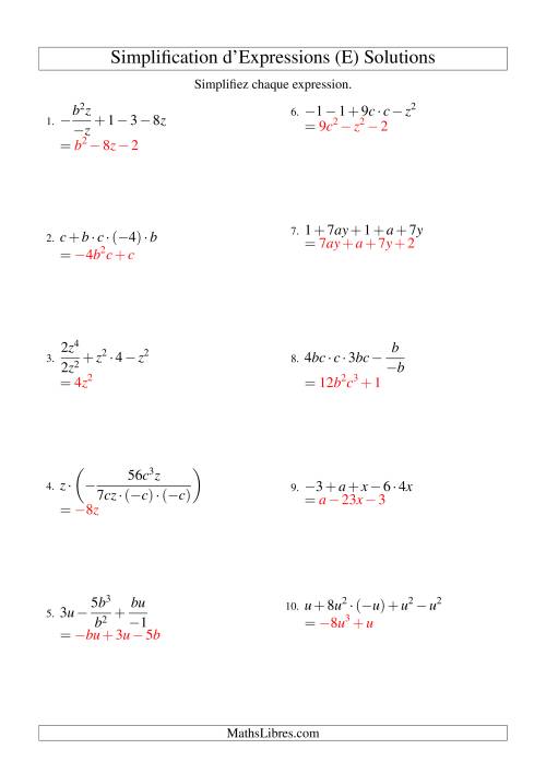 Simplification d'Expressions Algébriques avec Cinq Termes et Deux Variables (Toutes Opérations) (E) page 2