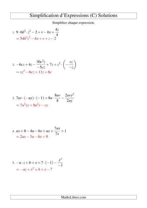 Simplification d'Expressions Algébriques (Défi) (C) page 2