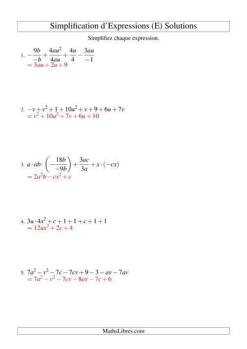 Simplification d'Expressions Algébriques (Défi) (E) page 2