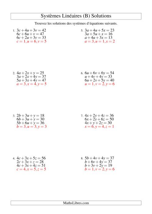 Systèmes d'Équations Linéaires -- Deux Variables Incluant Valeurs Négatives (B) page 2