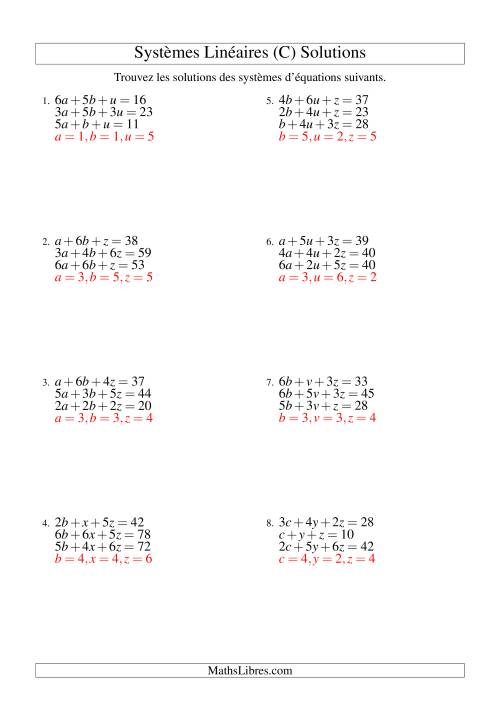 Systèmes d'Équations Linéaires -- Deux Variables Incluant Valeurs Négatives (C) page 2