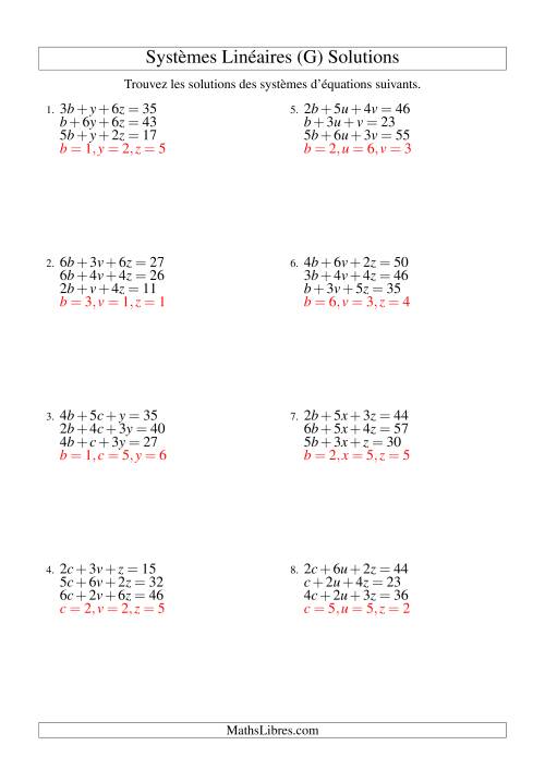 Systèmes d'Équations Linéaires -- Deux Variables Incluant Valeurs Négatives (G) page 2