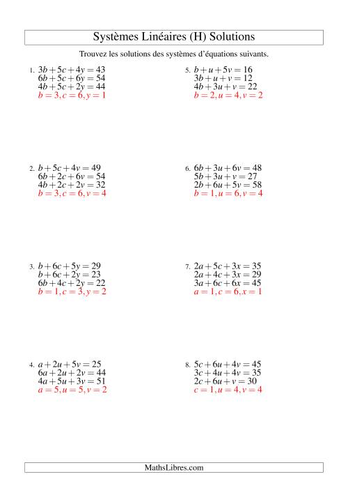 Systèmes d'Équations Linéaires -- Deux Variables Incluant Valeurs Négatives (H) page 2