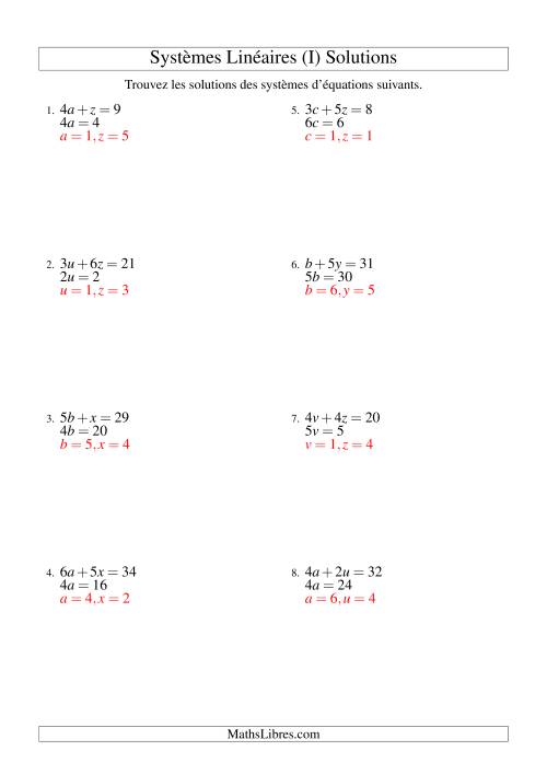 Systèmes d'Équations Linéaires -- Une Variable -- Facile (I) page 2